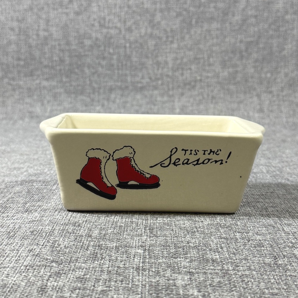 Nantucket Mini Loaf Pan This the Season! Christmas Red Ice Skates Ceramic Small